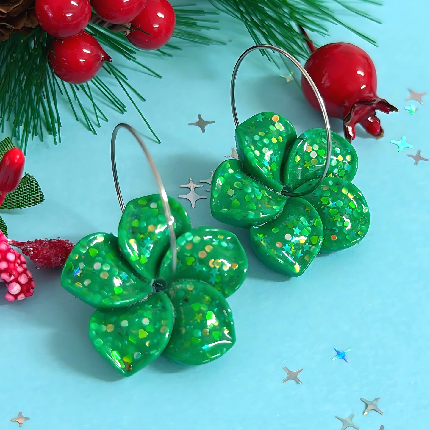 FESTIVE FRANGIPANI SPINNERS : Choose your colour : Handmade Resin DROP Earrings