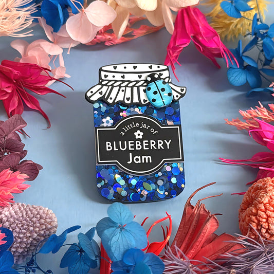 A LITTLE JAR OF : BLUEBERRY JAM : Handmade Resin & Acrylic BROOCH