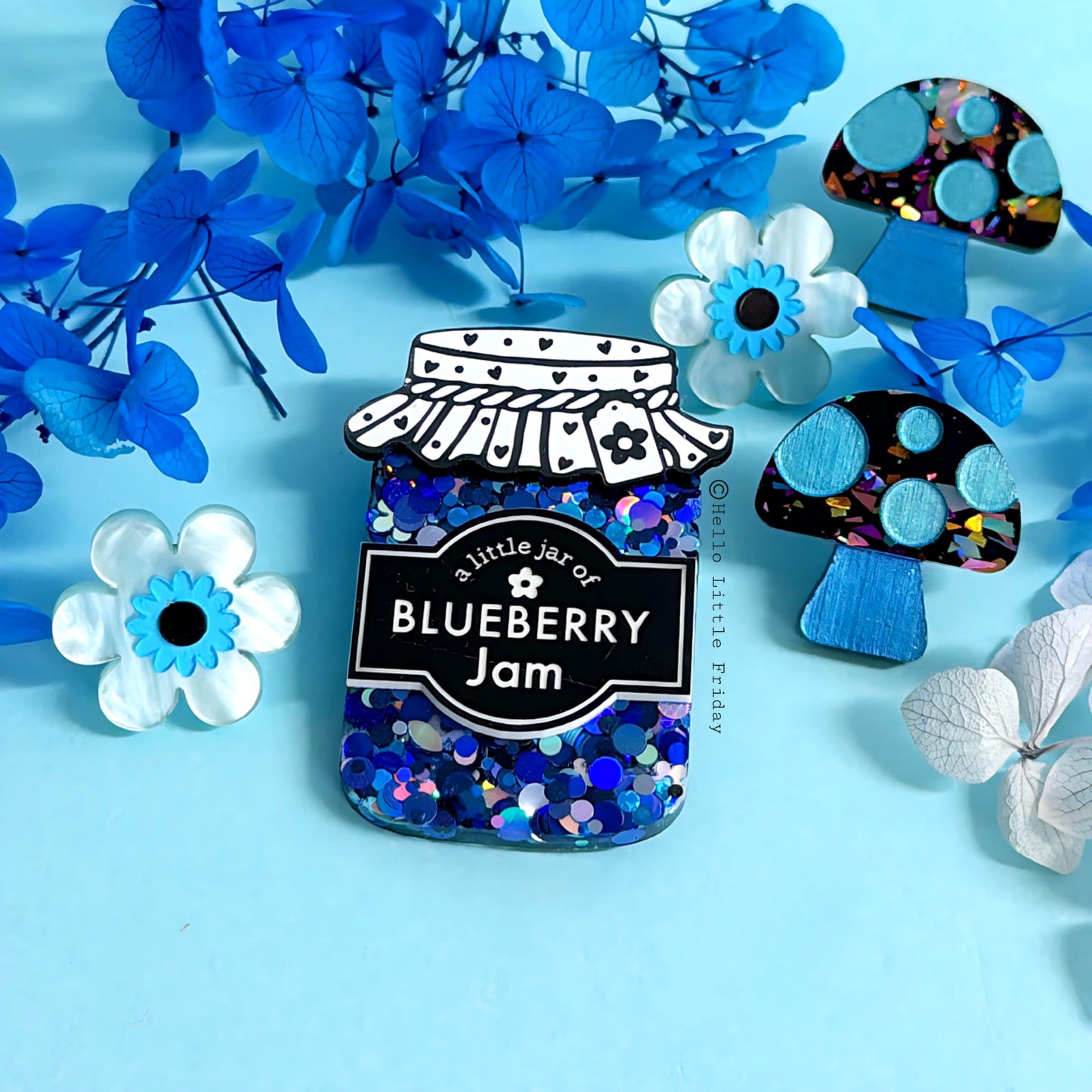 A LITTLE JAR OF : BLUEBERRY JAM : Handmade Resin & Acrylic BROOCH