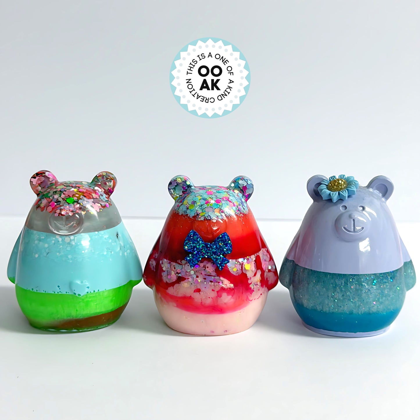 HELLO LITTLE BEARS : Choose your colour : Handmade Cast Resin Mini Sculptures