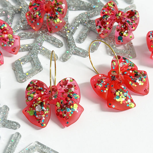 FESTIVE PREZZIE BOWS : Choose your Studs or drops : Handmade Resin Earrings