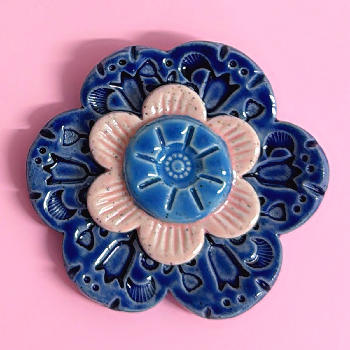 Petal Pink Denim Cobalt WALLFLOWERS Wall Art : Choose your design : Handmade Ceramic Ornaments by Jo Kealley