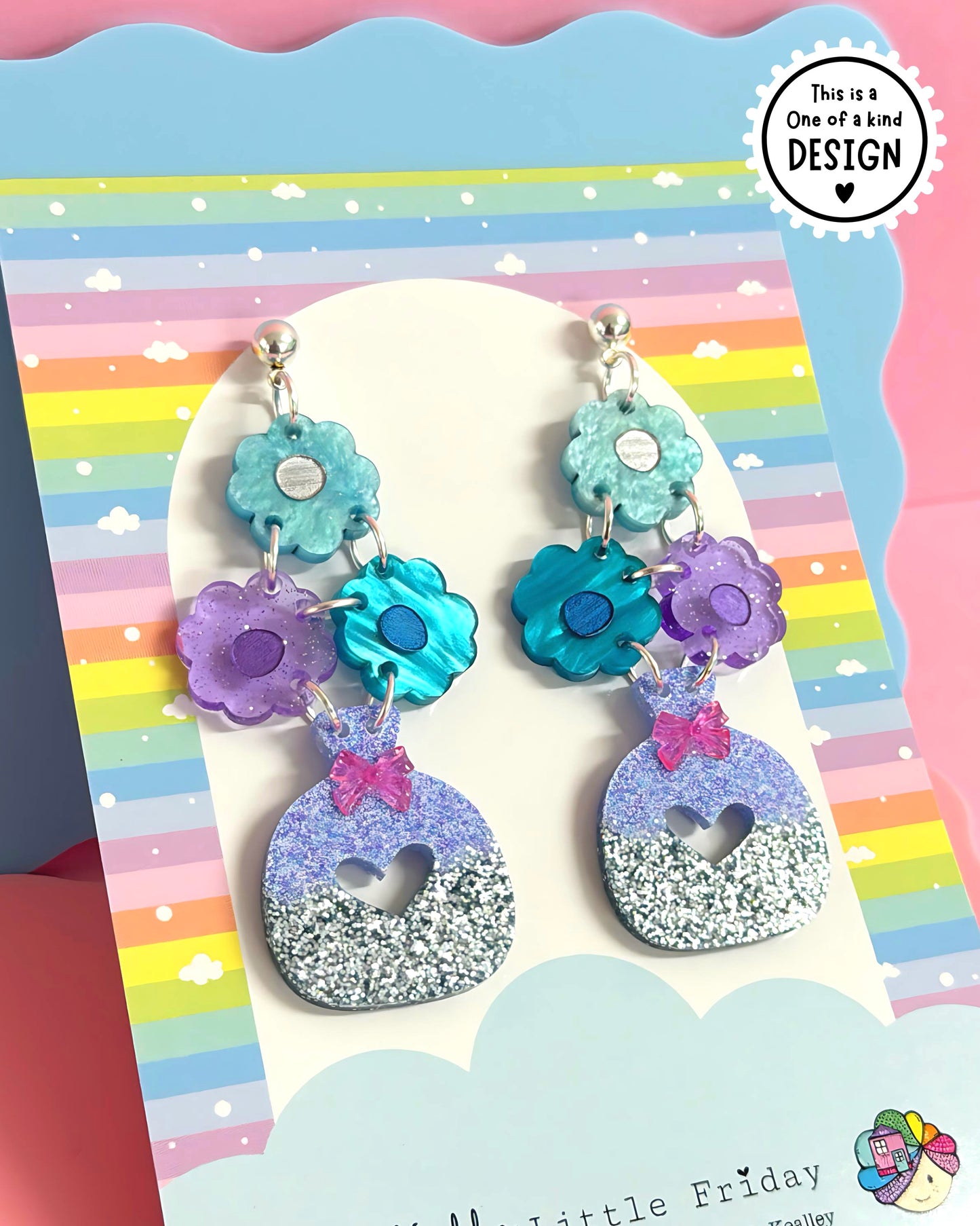 ONE OF A KIND : BEAUTIFUL BOUQUETS : Handmade Acrylic & Resin DROP Earrings