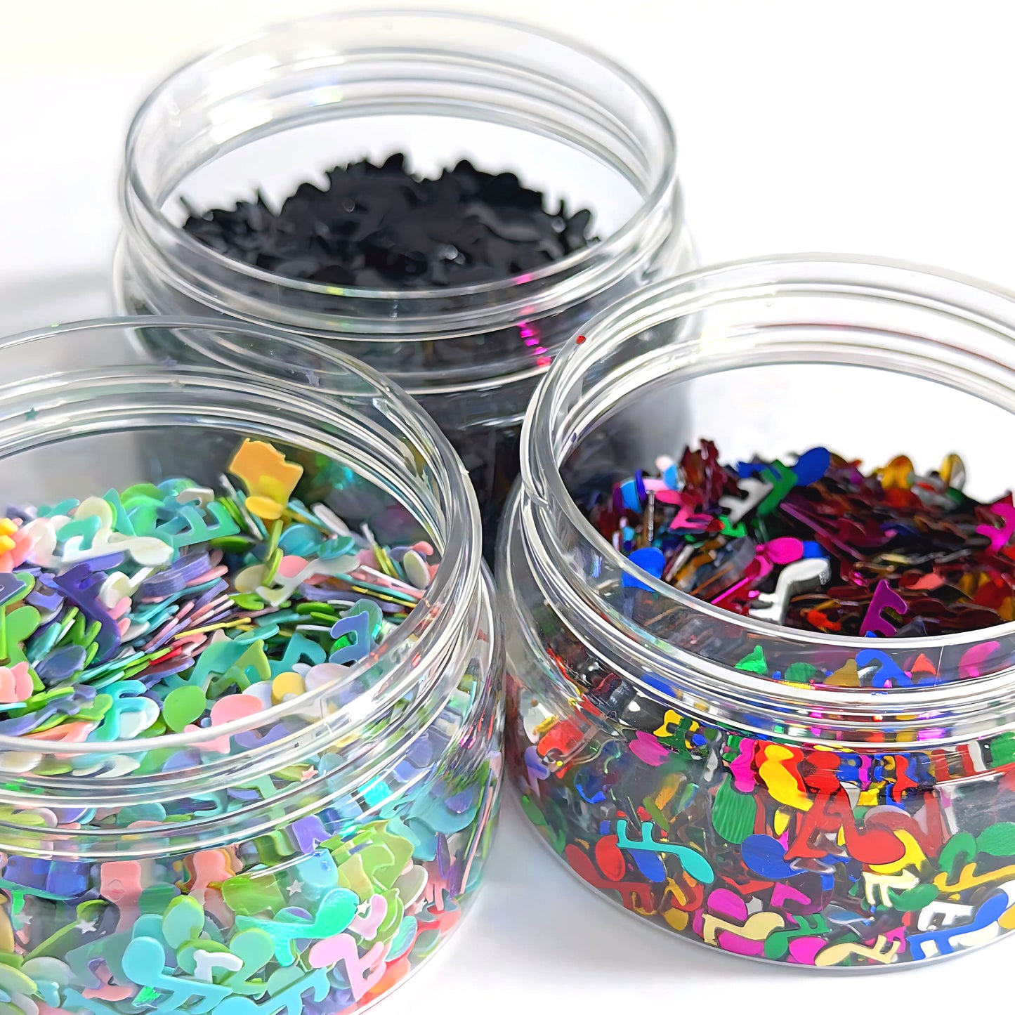 MUSIC NOTES : Holographic Glitter : choose your colour : large black jar : Destash item