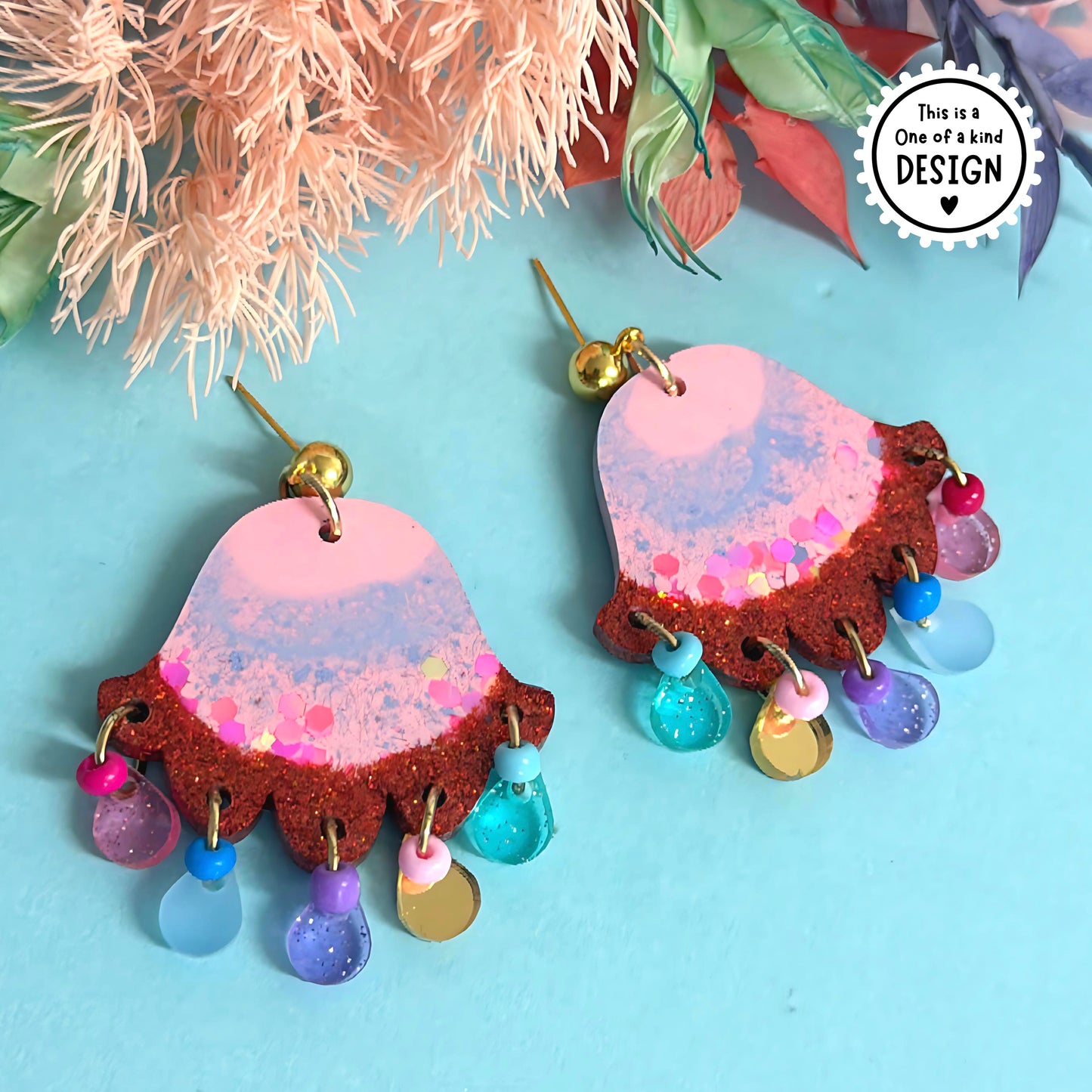 One of a Kind : EMBELLISHED TULIPS : Handmade Resin DROP Earrings