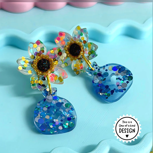 One of a Kind : BEAUTIFUL BOUQUET MINI : Handmade Resin DROP Earrings