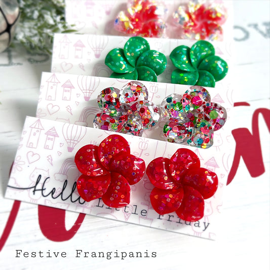 FESTIVE FRANGIPANI : Choose your colour : Resin STUD Earrings