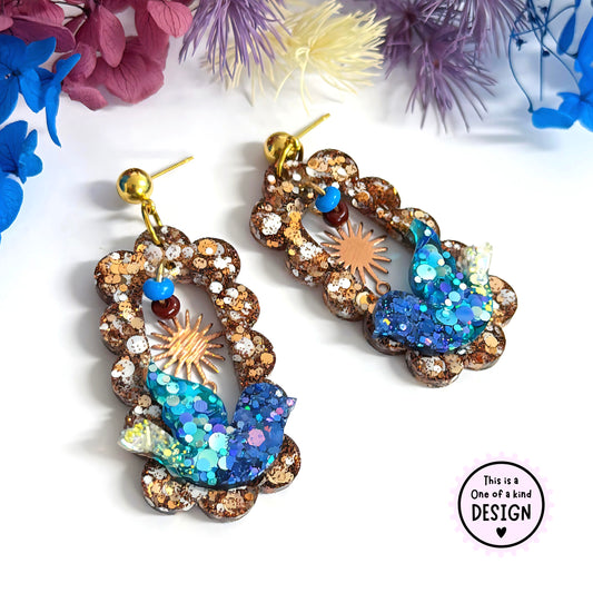 One of a Kind : EMBELLISHED BLUEBIRDS : Handmade Resin DROP Earrings