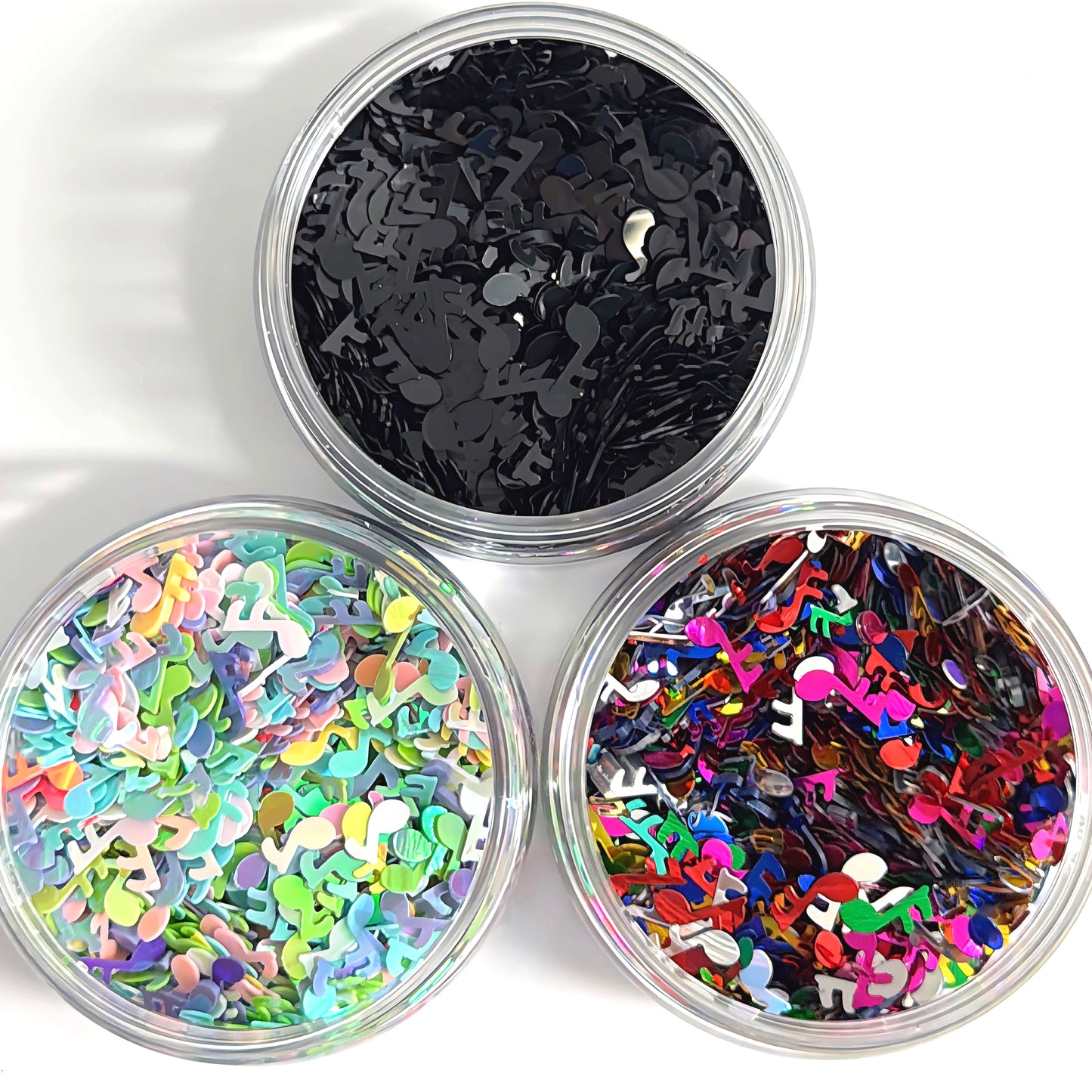 MUSIC NOTES : Holographic Glitter : choose your colour : large black jar : Destash item
