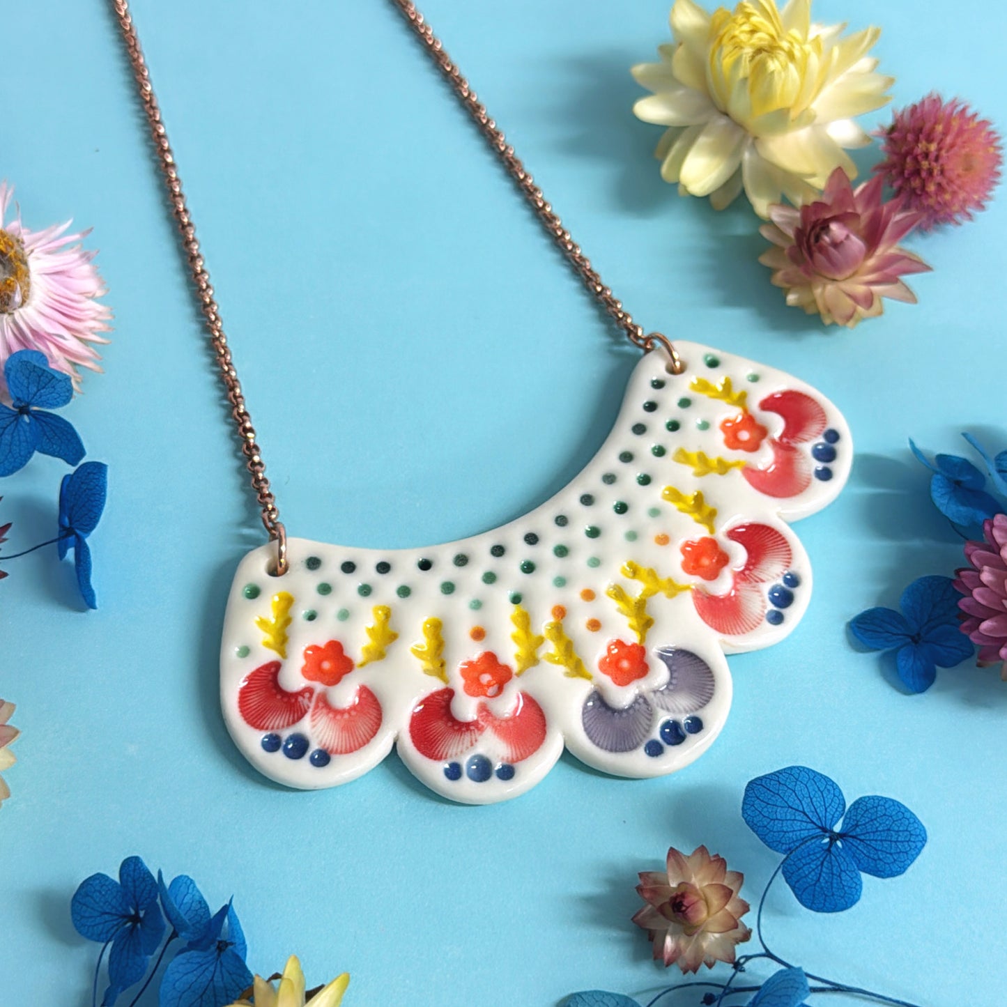 Scalloped Rainbow Lace handmade Porcelain Pendants ~ choose your colour : by Jo Kealley