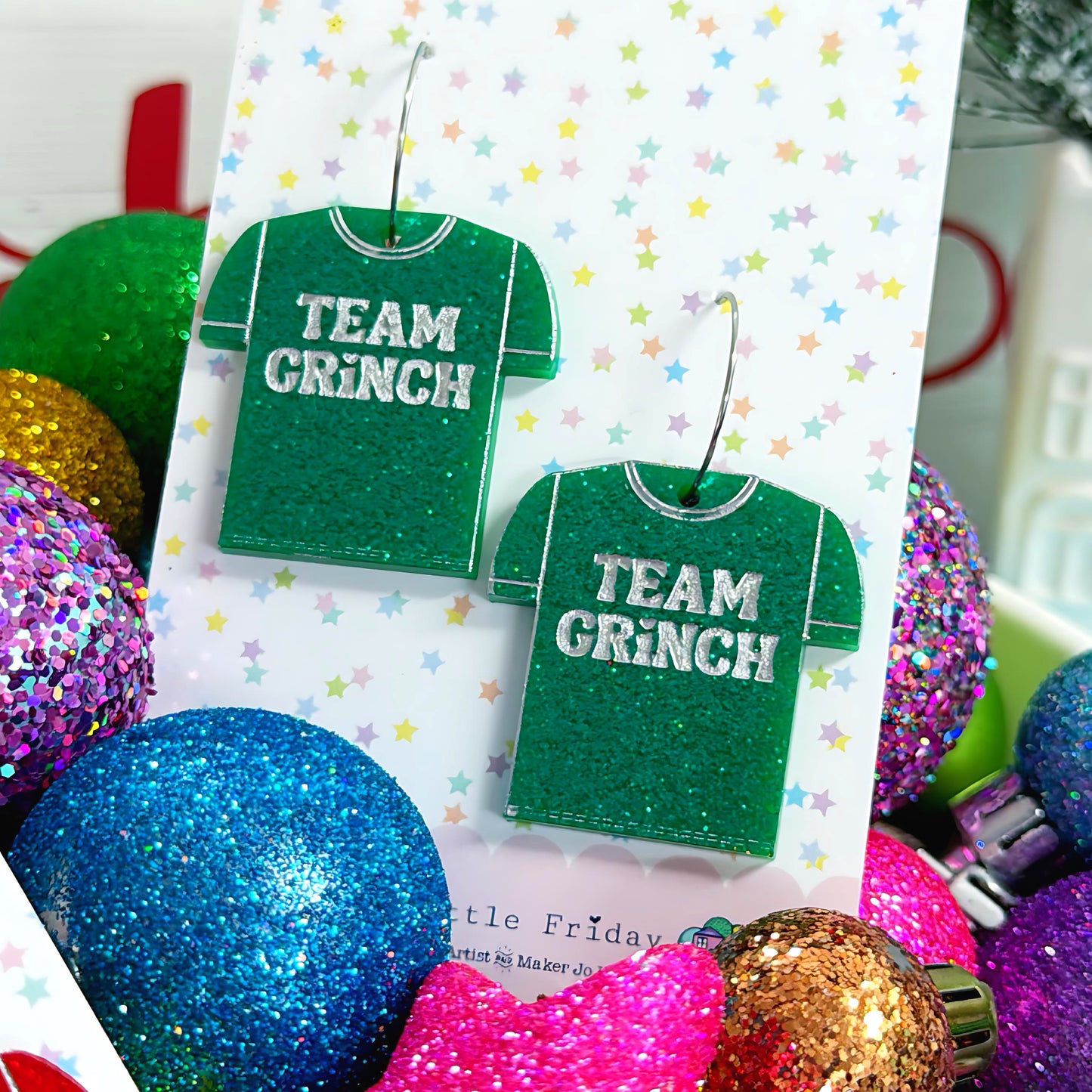 CHRISTMAS TEES : SANTA OR GRINCH : Choose your team : Handmade Acrylic DROP Earrings