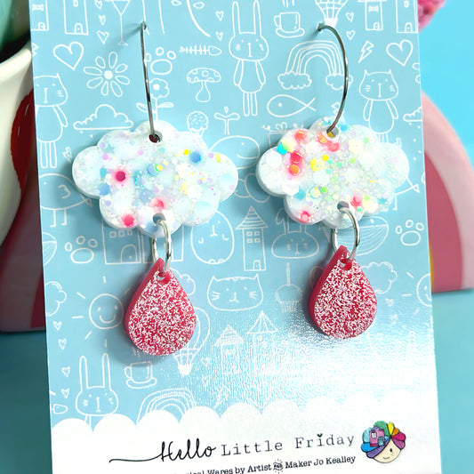 IT’S RAINING RAINBOWS : Funfetti cloud : Handmade Resin & Acrylic DROP Earrings