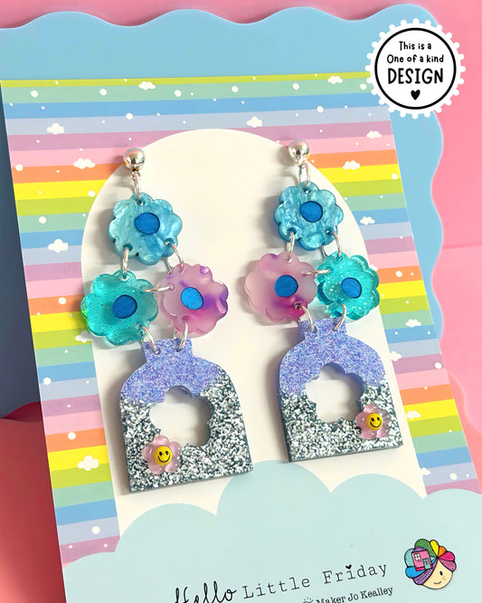 ONE OF A KIND : BEAUTIFUL BOUQUETS : Handmade Acrylic & Resin DROP Earrings