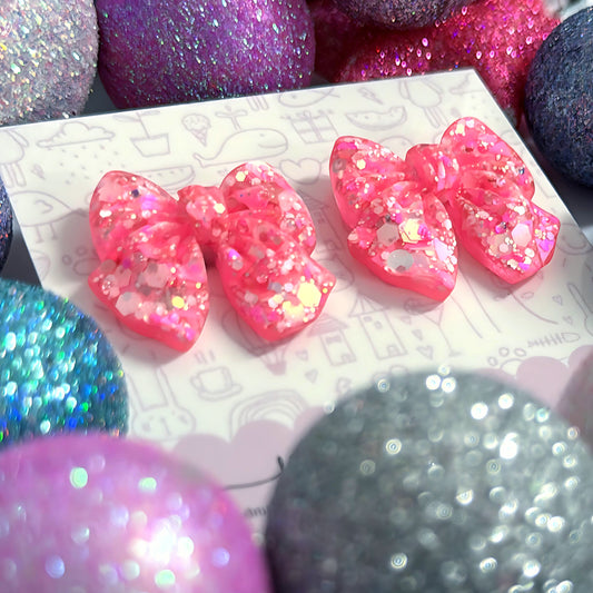 MERRY PINKMAS  BOWS : Handmade Resin STUD Earrings