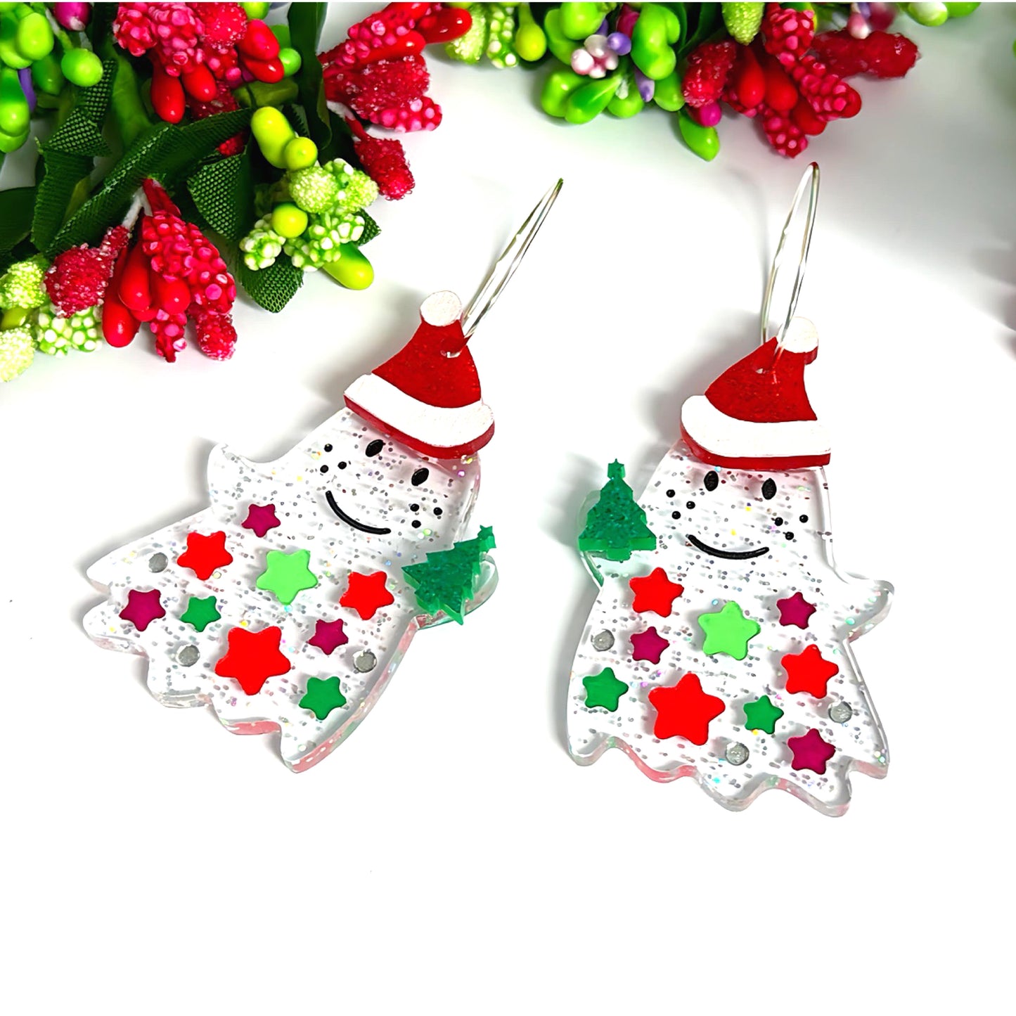 THE GHOSTS OF CHRISTMAS PAST : Handpainted Acrylic & DROP Earrings