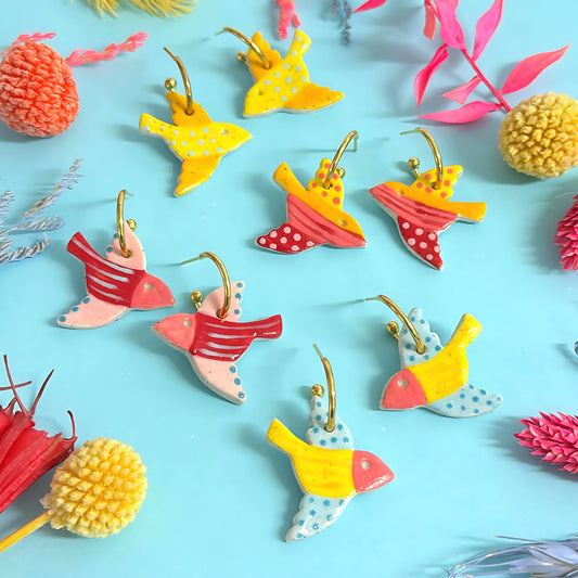 One of a kind : BLUEBIRDS : Choose your colour : Ceramic Earrings by Jo Kealley