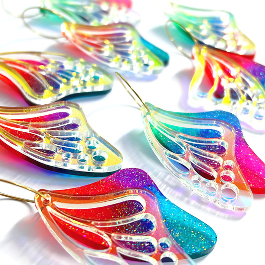 OMBRÉ WINGS : Can be worn 3 ways : Choose your colour : Handmade Holographic Resin & Acrylic DROP Earrings