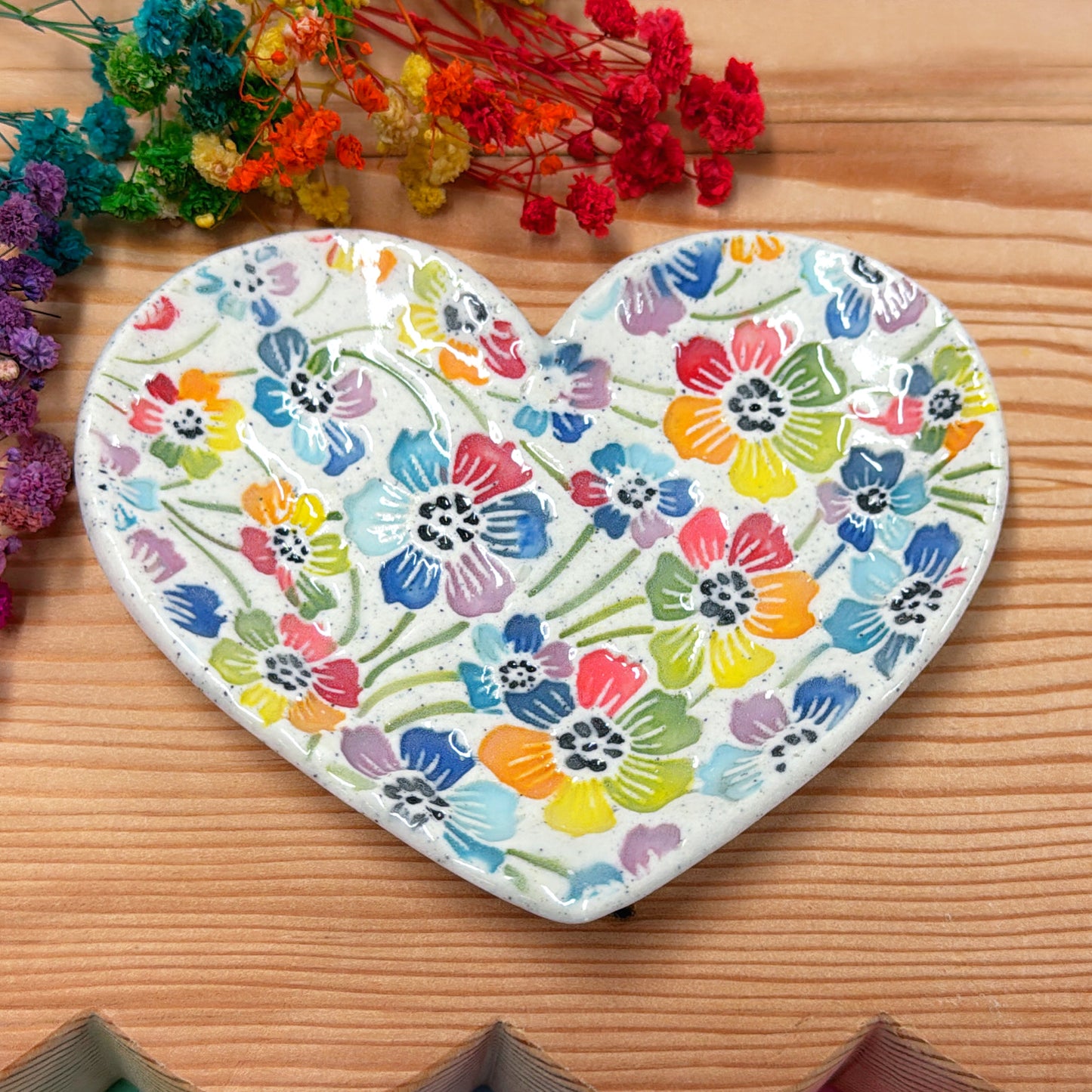 RAINBOW GARDEN ~ Heart Plate : Handmade Ceramic Treats & Tapas Dish by Jo Kealley