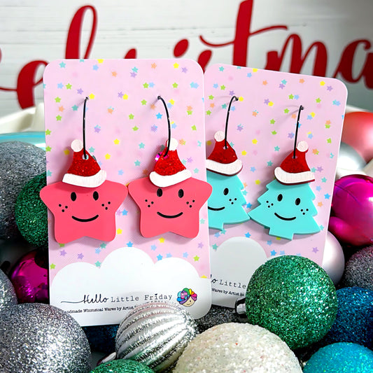 THE HAPPIEST CHRISTMAS TREE & STARS : Handmade & Acrylic DROP Earrings