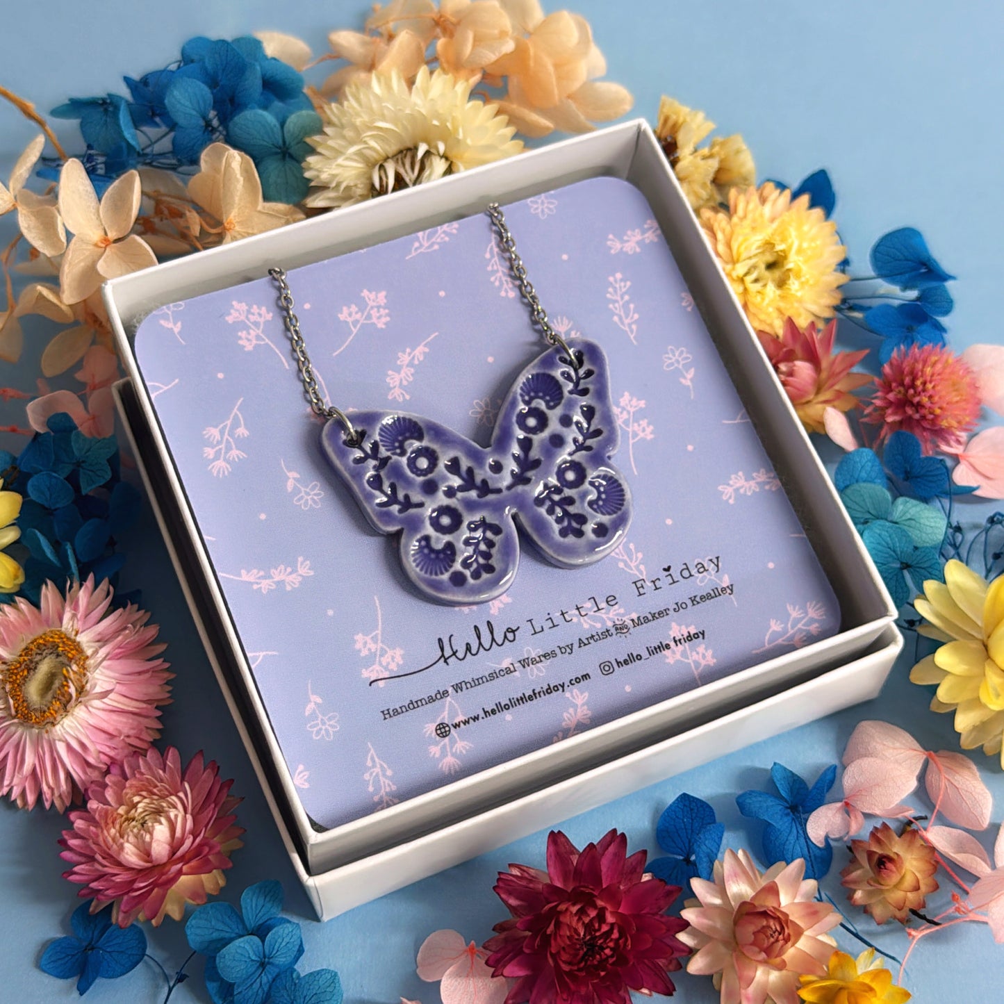 BUTTERFLY FLUTTERBY : Royal Purple ~ One of a kind : Medium Porcelain Pendant by Jo Kealley