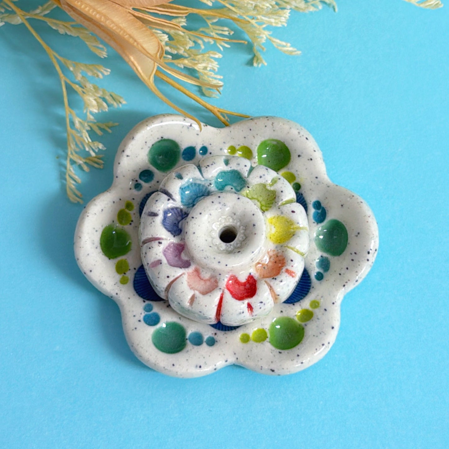 RAINBOW DAYDREAMS : 2 part Handmade Ceramic Incense Holder by Jo Kealley