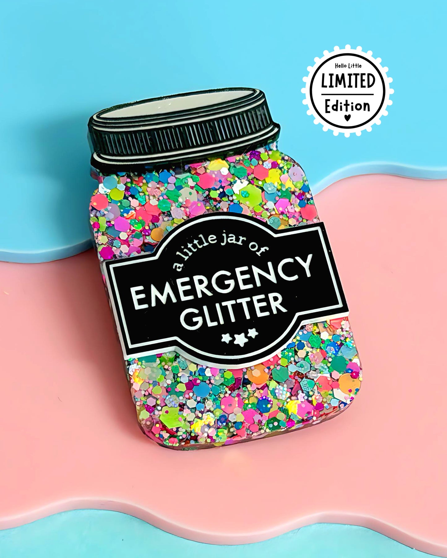 LIMITED EDITION : A LITTLE JAR OF : EMERGENCY GLITTER : Handmade Resin & Acrylic BROOCH