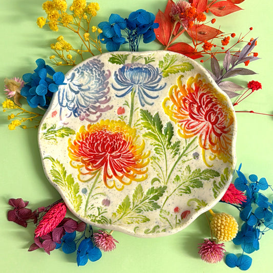 BOTANICA CERAMICA ~ Chrysanthemum Bloom Medium Plate : Handmade Ceramic Treats & Tapas Dishes by Jo Kealley
