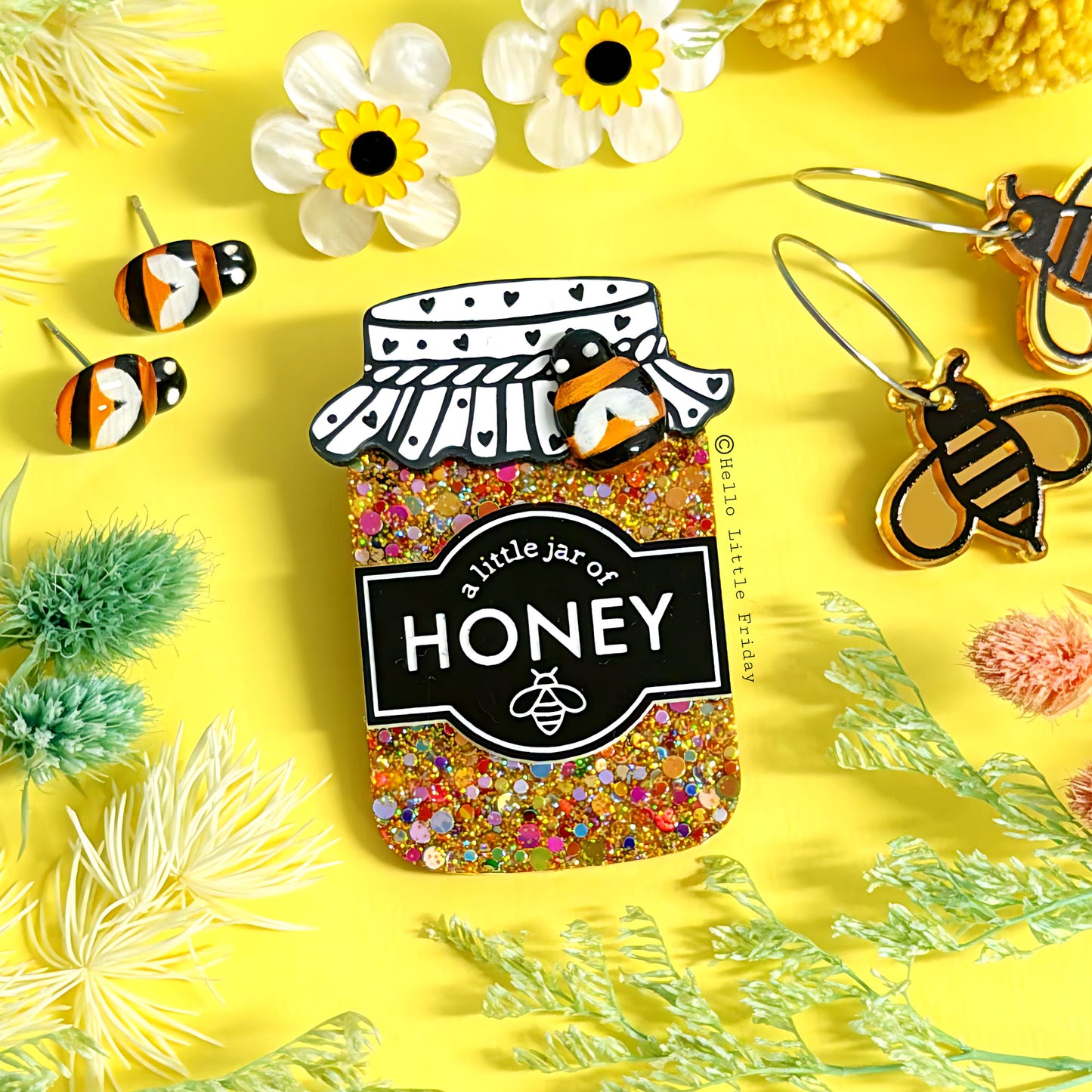 A LITTLE JAR OF : HONEY : Handmade Resin & Acrylic BROOCH