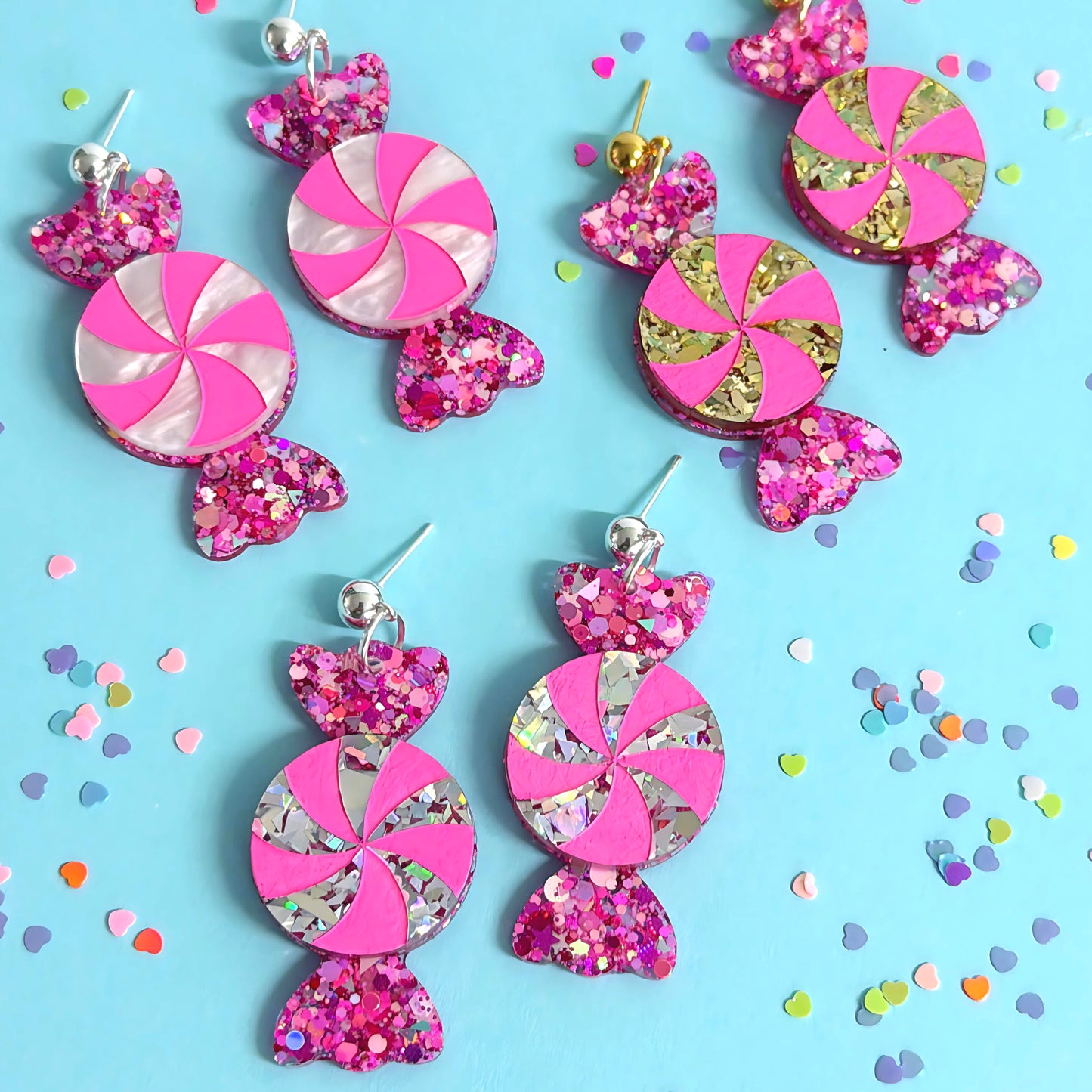 One of a kind : HELLO CHRISTMAS SWEETIE BON BONS : Choose your colour : Handmade Resin & Acrylic DROP Earrings