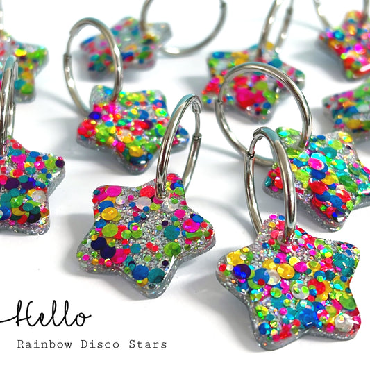 RAINBOW DISCO STARS : Handmade Resin DROP Earrings