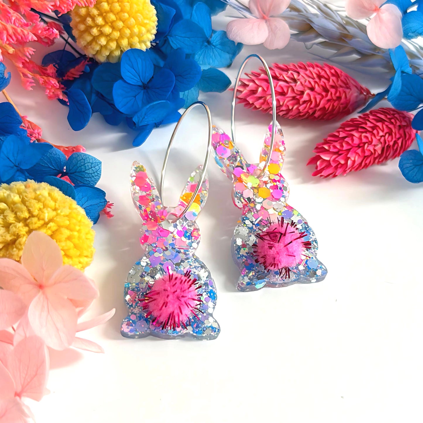 HELLO LITTLE BUNNIES : RAINBOW OMBRE : Handmade Resin DROP Earrings