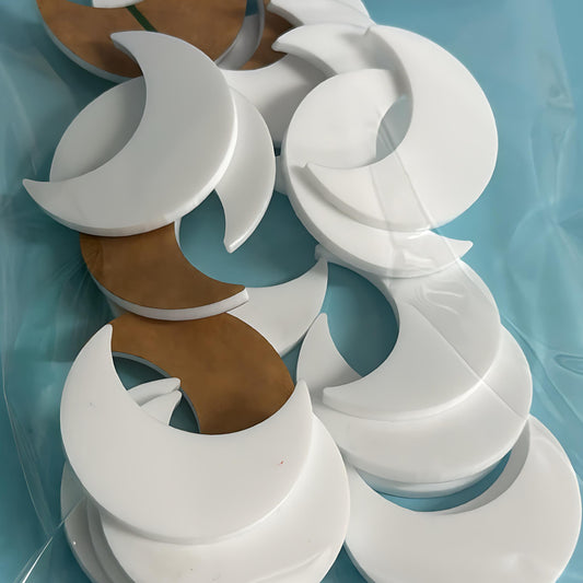 40mm MOONS for drop earring size: 3mm white gloss Acrylic components : Destash item