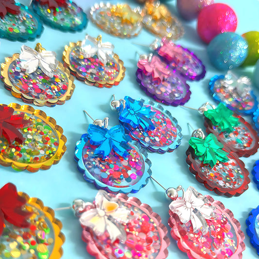 TWINKLING LIGHTS  : BAUBLES : Choose your colour : Handmade Resin & Acrylic Stud-top DROP Earrings