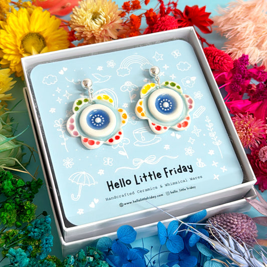 RAINBOW FIELDS : DOTTIE DAISIES ~ PORCELAIN Drop Earrings Handmade by Jo Kealley