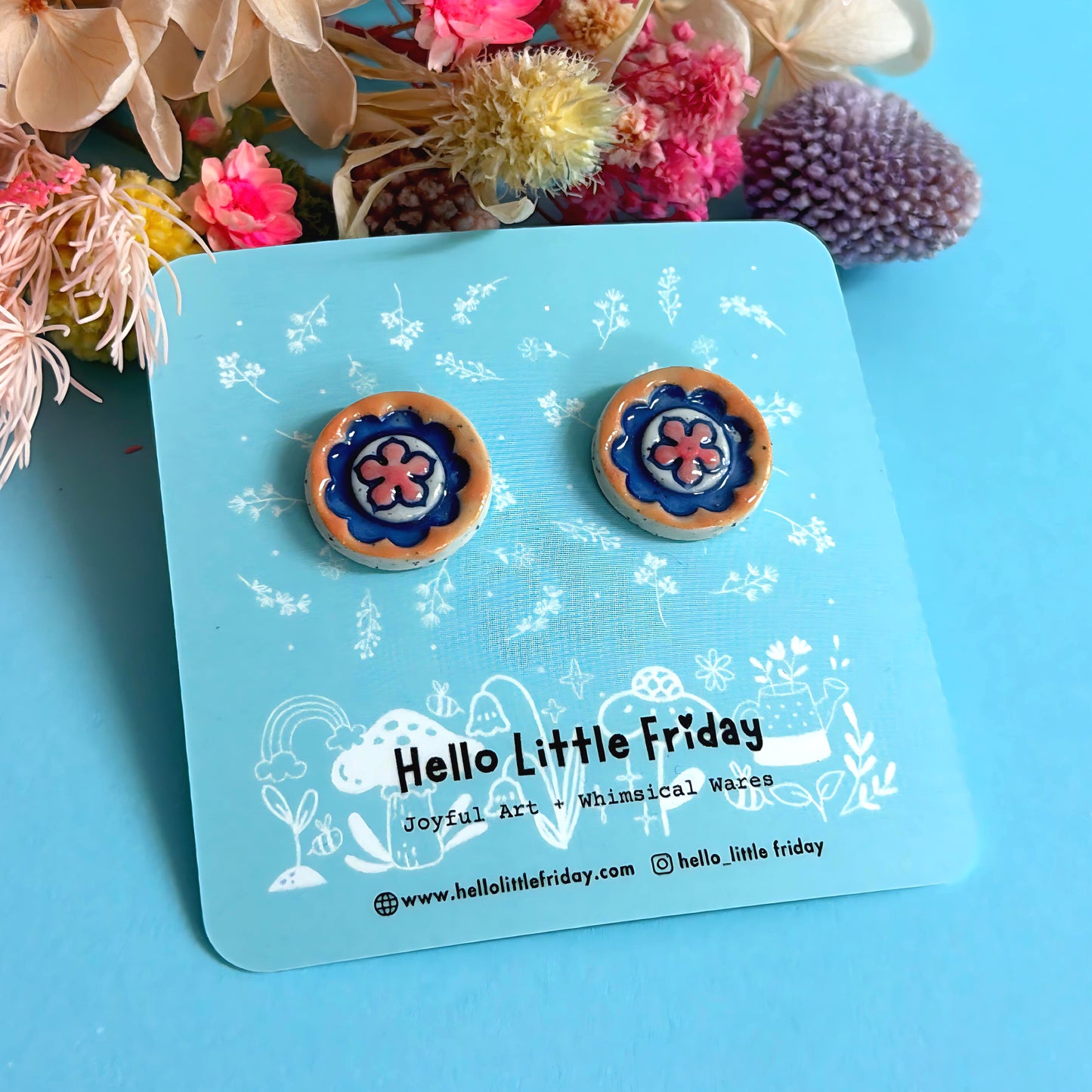 One of a kind pairs : BOTANICA CERAMICA STUDS : Choose your design : Handmade Ceramic STUD Earrings by Jo Kealley