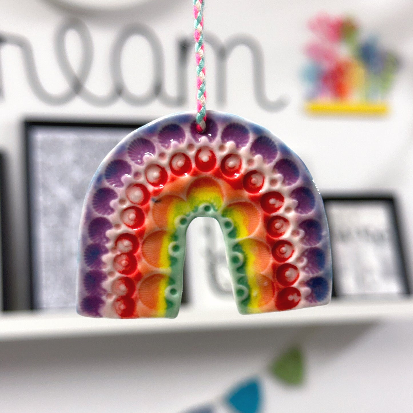 One of a kind RAINBOW TALISMAN Wall Art : Handmade Porcelain Ornament by Jo Kealley