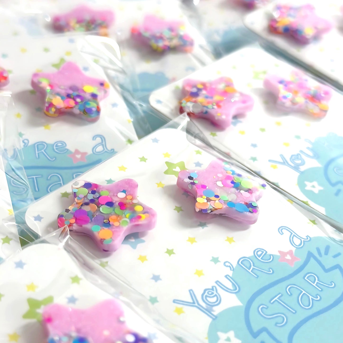 FUNFETTI MARSHMALLOW PINK STAR : Handmade Resin STUD Earrings