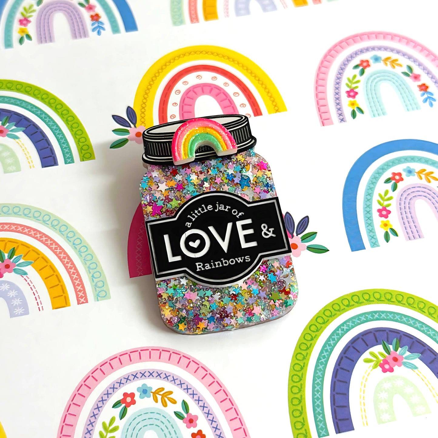 LIMITED EDITION : A LITTLE JAR OF : LOVE & RAINBOWS : Handmade Resin & Acrylic BROOCH