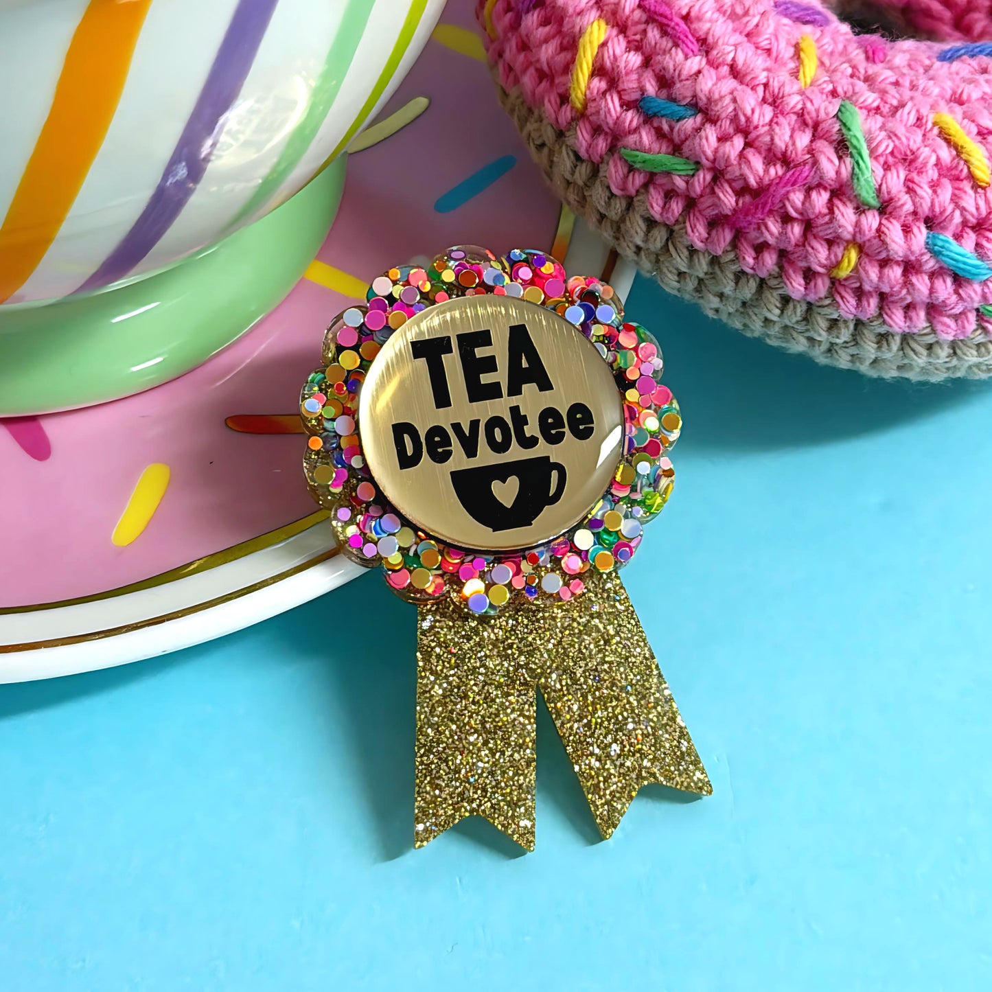 HELLO LITTLE AWARD :  Tea Devotee : Handmade Resin & Acrylic BROOCH