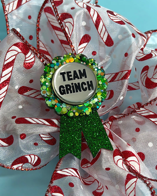TEAM GRINCH : Emerald Green Ribbon Award : Handmade Resin & Acrylic BROOCH