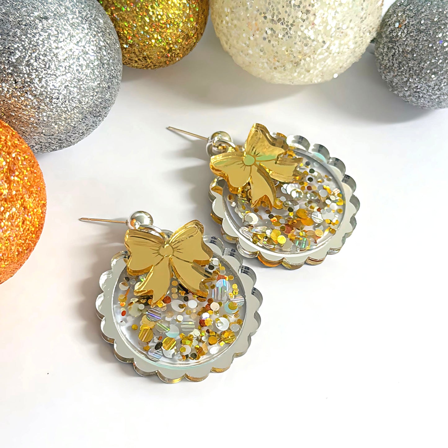TWINKLING LIGHTS  : BAUBLES : Choose your colour : Handmade Resin & Acrylic Stud-top DROP Earrings