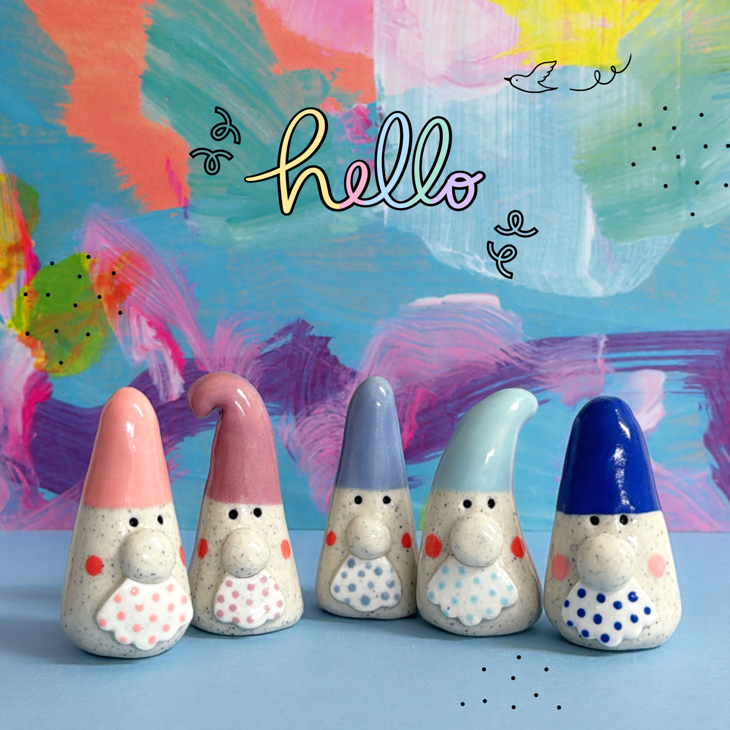 Hello Little GNOMES : Choose your colour : Handmade Ceramic Whimsies by Jo Kealley
