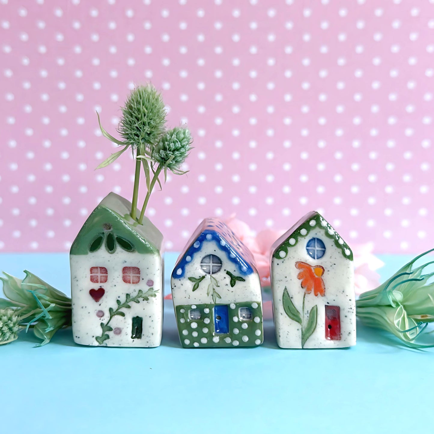 Hello Little HOMES 1 : Choose your design : Handpainted Ceramic Vases & Sculptures by Jo Kealley
