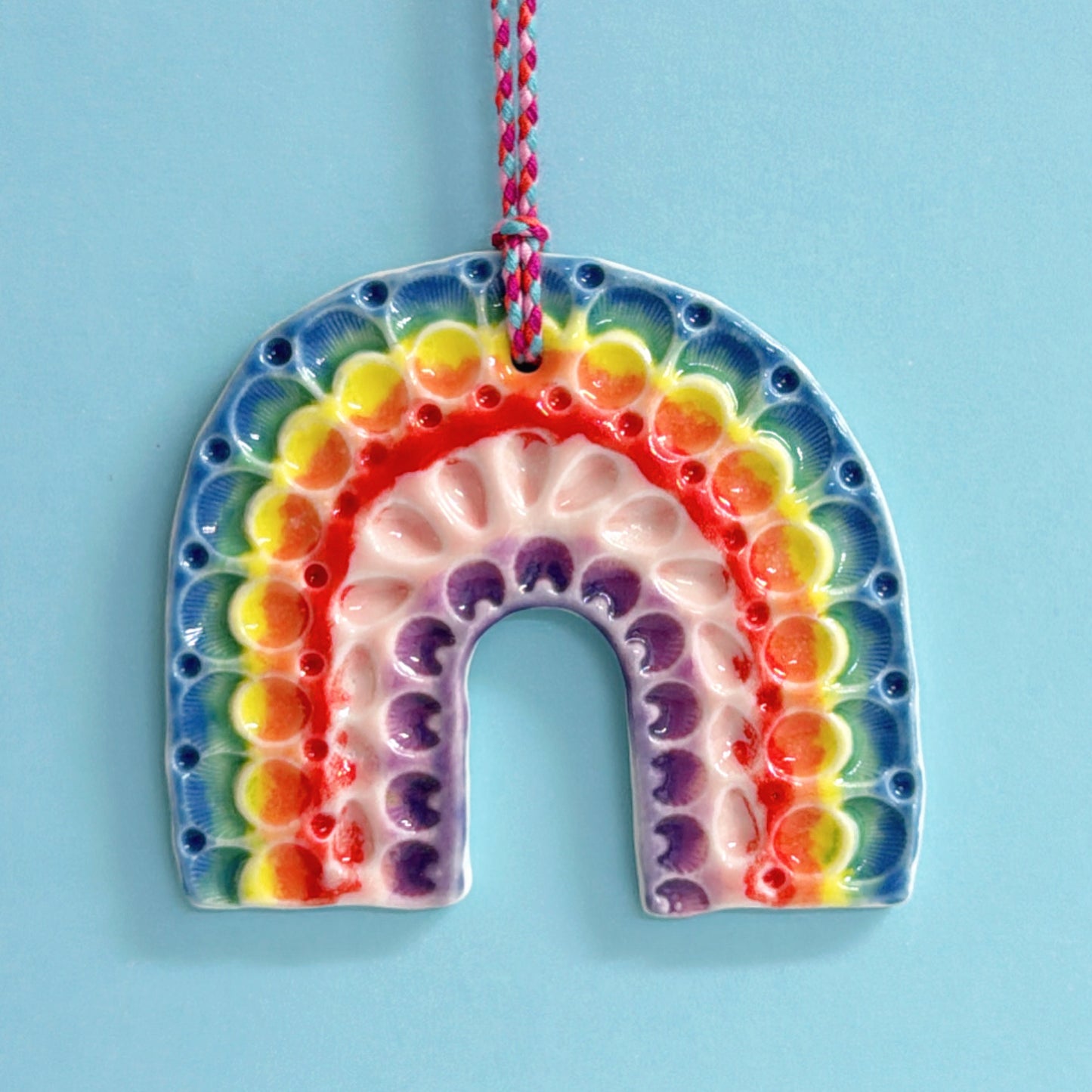 One of a kind RAINBOW TALISMAN Wall Art : Handmade Porcelain Ornament by Jo Kealley