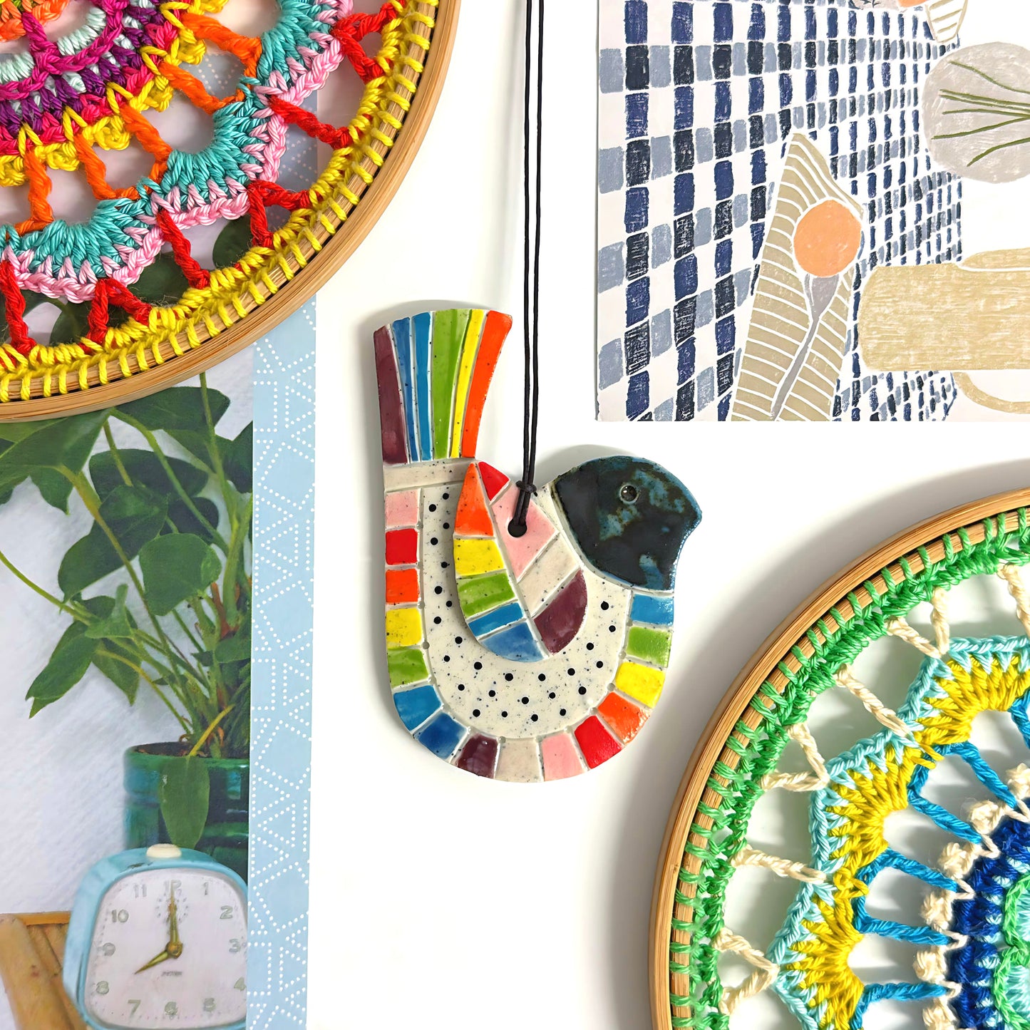 Hello Little BIRDIE ORNAMENTS : Choose your design : Handpainted Ceramic Wall Art by Jo Kealley