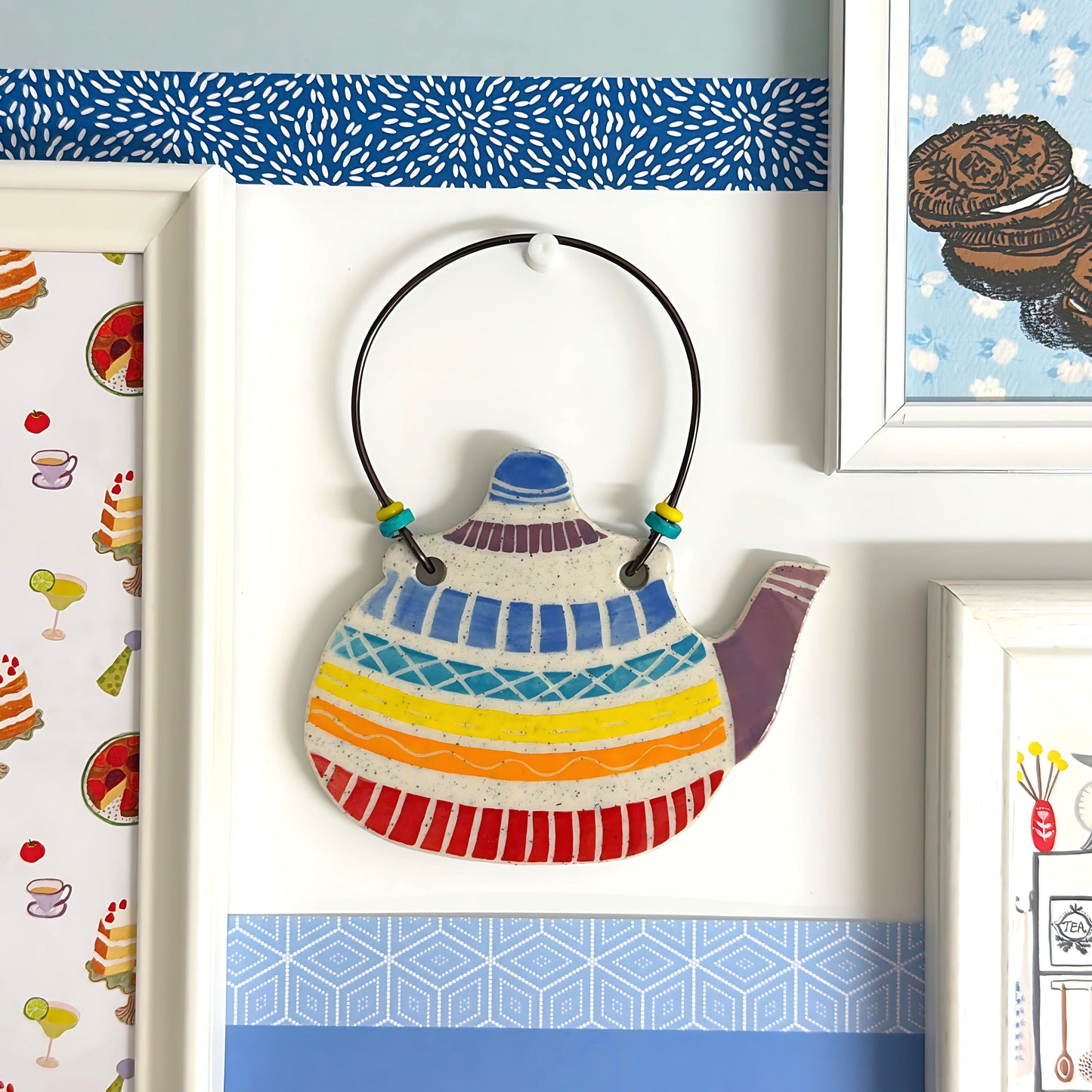 Hello Little CLASSIC TEAPOT CT3 : Handpainted Ceramic Wall Plaque Artwork by Jo Kealley