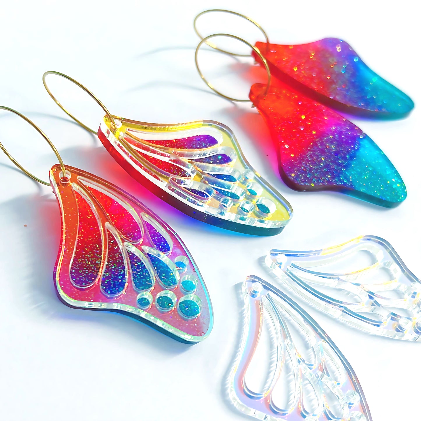 OMBRÉ WINGS : Can be worn 3 ways : Choose your colour : Handmade Holographic Resin & Acrylic DROP Earrings