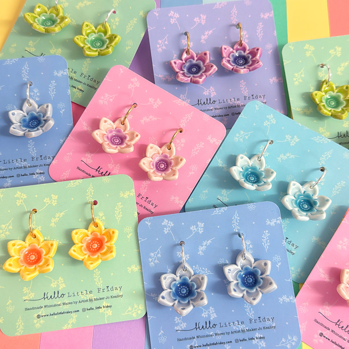3D STARFLOWERS : Choose your colour ~ PORCELAIN Drop Earrings Handmade by Jo Kealley