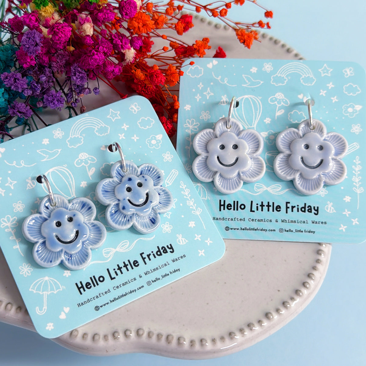 One of a kind : THE HAPPIEST DAISIES ~ Choose your colour : PORCELAIN Drop Earrings Handmade by Jo Kealley