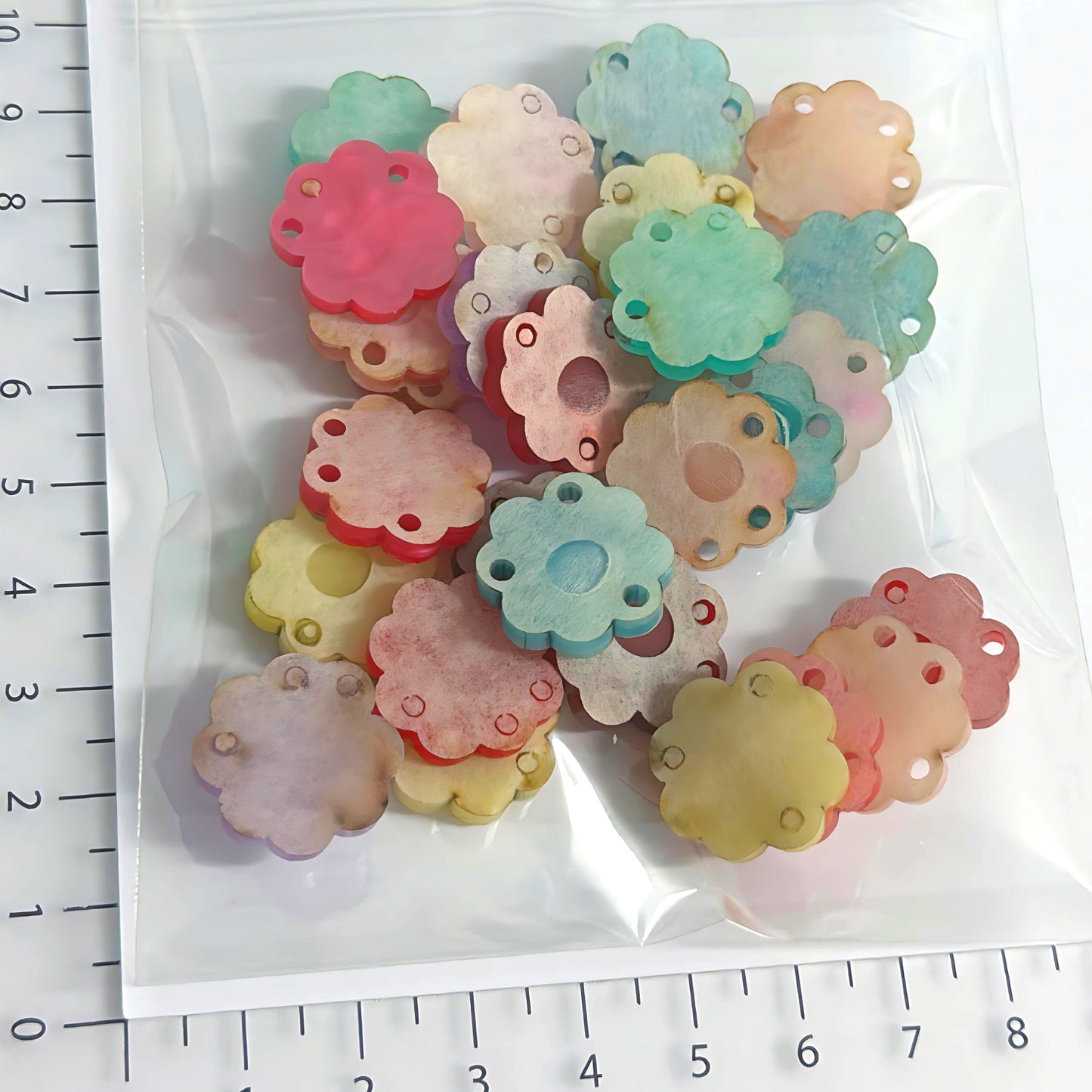 14 PAIRS 20mm assorted DAISIES : lemon, peach, red, pink, lilac, pruple, blue, aqua : Paint fill : Etched Laser Cut Acrylic components : Destash item